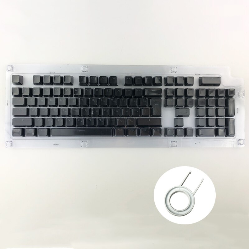 Russian Keycaps for Mechanical Keyboard Compatible with MX Switches DIY Replacement Transparent Support Led Lighting Keycaps: Black (Blister)