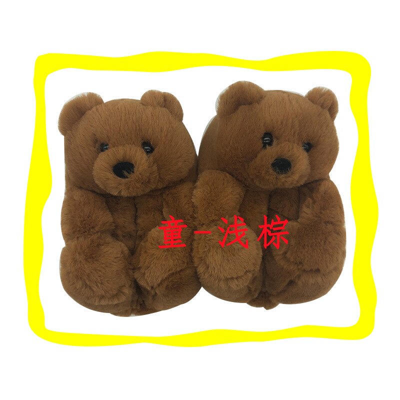 18-20Cm Kinderen Teddybeer Slippers Teddybeer Slippers Vloer Woninginrichting Pluche Dikke Katoenen Warme Schoenen winter