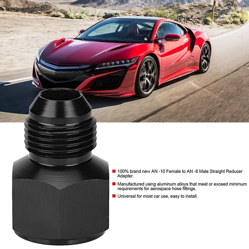 Black 10An Femlae to 8An Male Flare Reducing Hose Union Fittings Aluminum An10 to An8 Reducer Fuel Oil Line Adapter