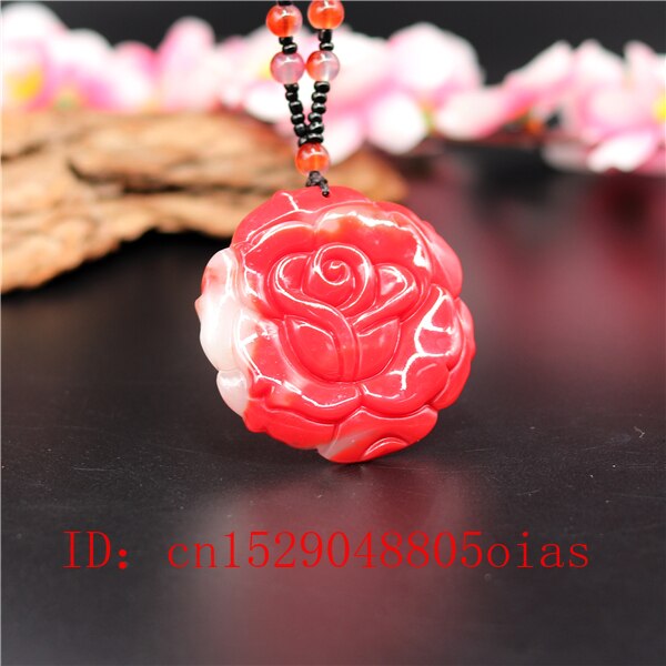 Natuurlijke Rood Wit Chinese Jade Rose Hanger Ketting Charm Jadeïet Sieraden Mode Accessoires Gesneden Amulet Voor Vrouwen