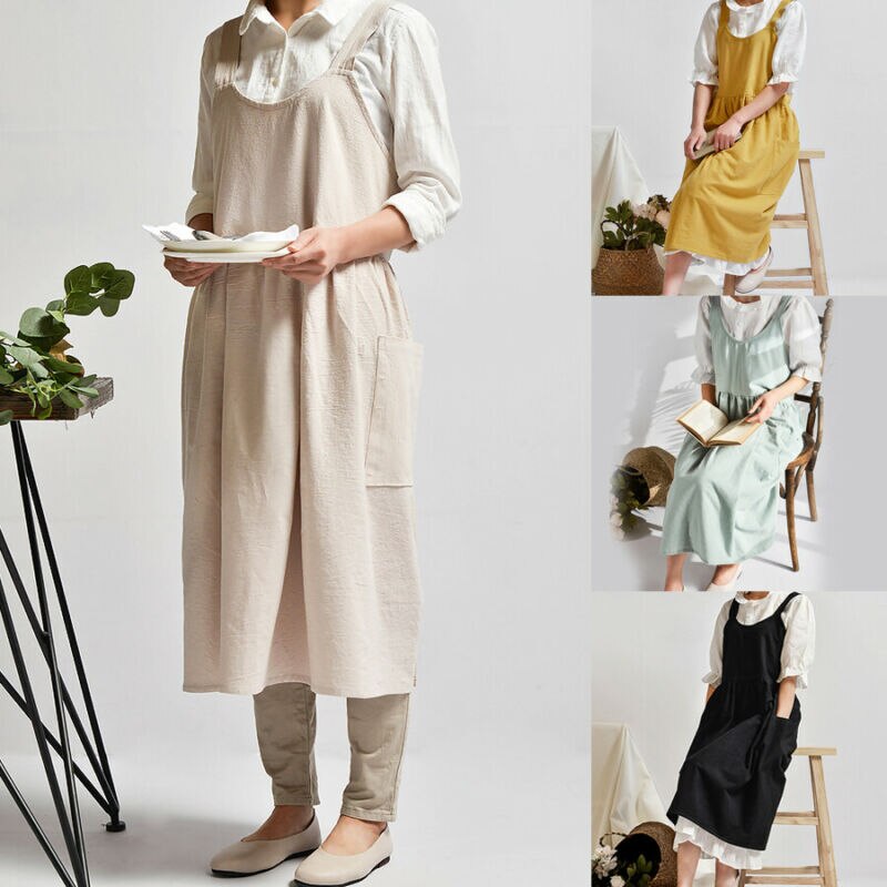 Kobiety bawełniana pościel krzyż powrót fartuch japońnarty prace domowe pieczenie zawinąć kwiaciarnia sukienka