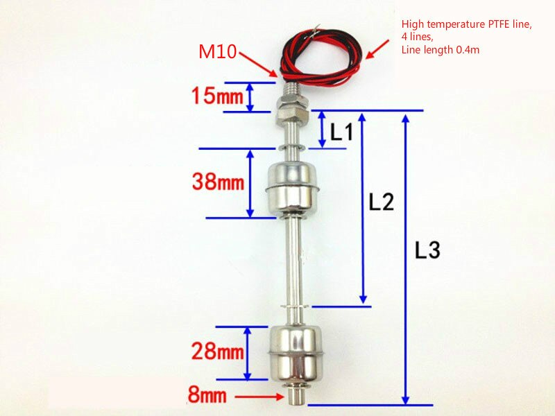 220V Float Switch Stainless Steel liquid water level sensor horizontal Double Ball float switch 450mm 500mm 550mm 600mm