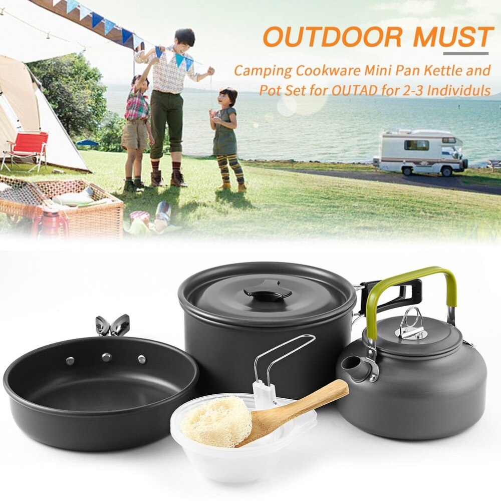 Draagbare Camping Pot Pan Waterkoker Set Aluminium Outdoor Servies Kookgerei 3 stks Theepot Koken Tool voor Picknick BBQ XNC