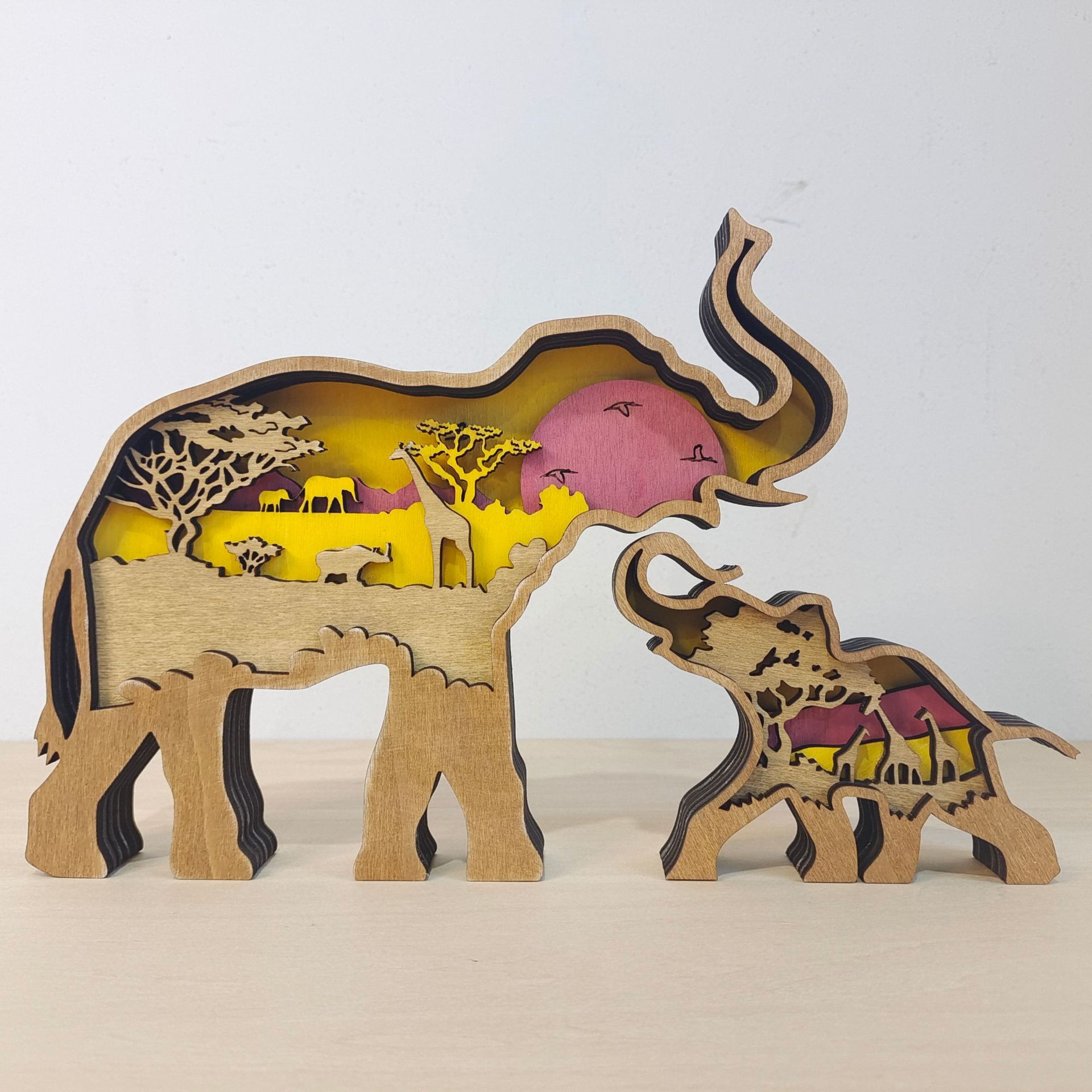 Tótem de lobo hueco de madera, Animal de Navidad, creatividad, escritorio, tallado para el hogar, manualidades, decoración LED, accesorios de decoración para sala de estar