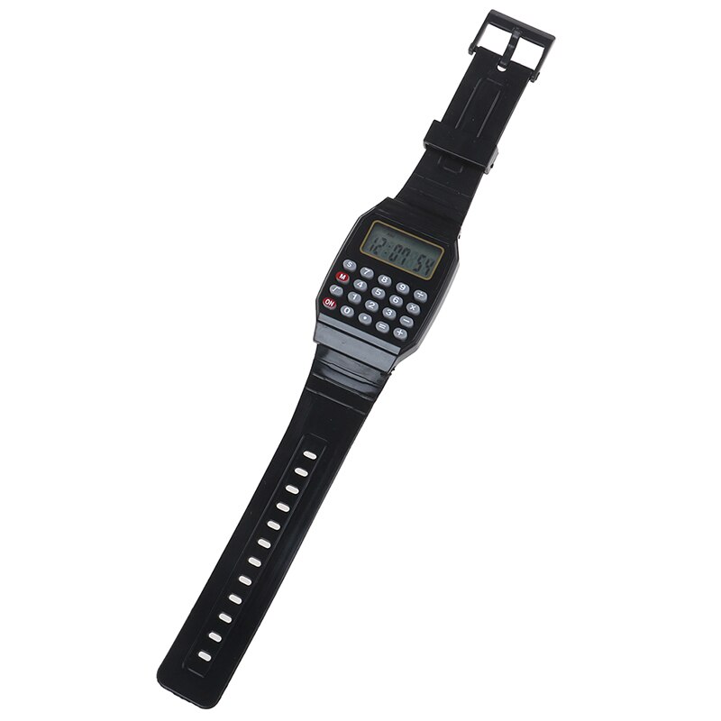 LED Calculator Watch Electronic Digital Chronograph Computer Kids Children Boys Girls Sport Rubber Wrist Watches: Black