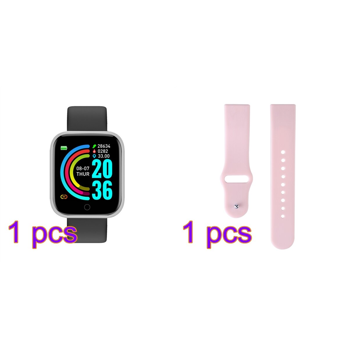 2 PCS Y68 Smart Watches D20 Fitness Tracker Blood Pressure Smartwatch Heart Rate Monitor Bluetooth Wristwatch for IOS Android: with Strap 16
