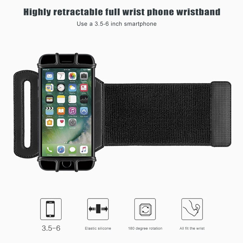 3.5 to 6 Inches Running Phone Wristband 180 Degree Rotatable Free Hand Bag Belt Wrist Strap Cycling Gym Arm Band Bag EDF