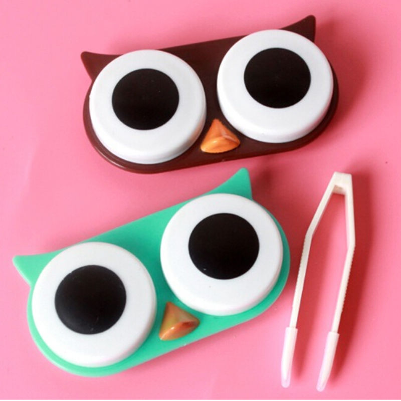 1PC Cute Owl Travel Contact Lens Case Box Container Storage Soak Kit Hard Holder Plastic Eyewear Accessories