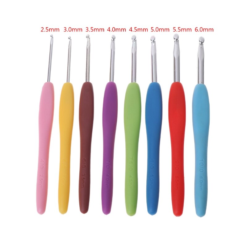 8Pcs Crochet Needles 2.5-6mm Rubber Handle Hooks Knitting Set Kit Accessories