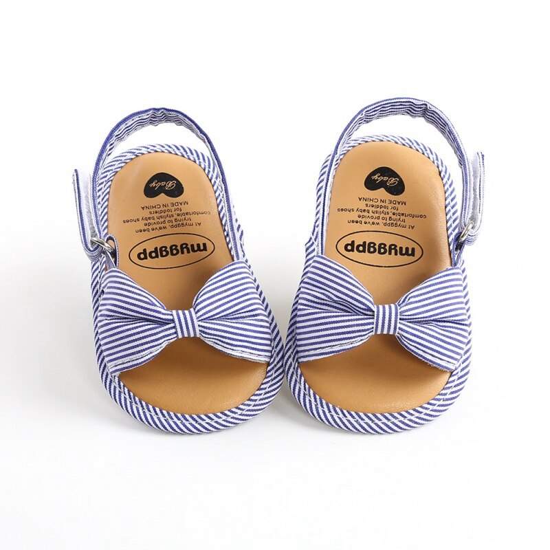 New2020 Summer Baby Girls Sandal Cute Bow Striped Breathable Anti-Slip Shoes Sandals Toddler Soft Soled Shoes 0-18 Months: L / 7-12 Months