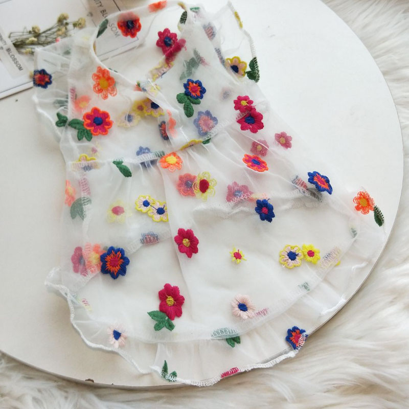 Vestido Floral transparente para perro, vestidos blancos de con mangas voladoras para Chihuahua pequeña, Bulldog Francés, cachorro, gatito, falda, ropa: L / Blanco