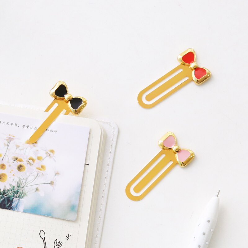 Precioso marcador de libros de Metal con lazo, accesorios para libros, marcador de Clip de papel dorado, Rosa y Rojo para diario, artístico DIY para el colegio y la Oficina 6604