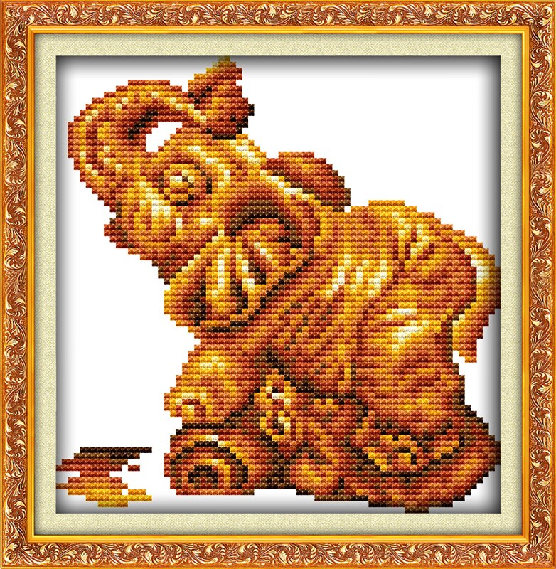 Gouden beeldje nijlpaard schildpad paard olifant kruissteek kit 11ct stuks print canvas borduurwerk diy handgemaakt naaldwerk plus