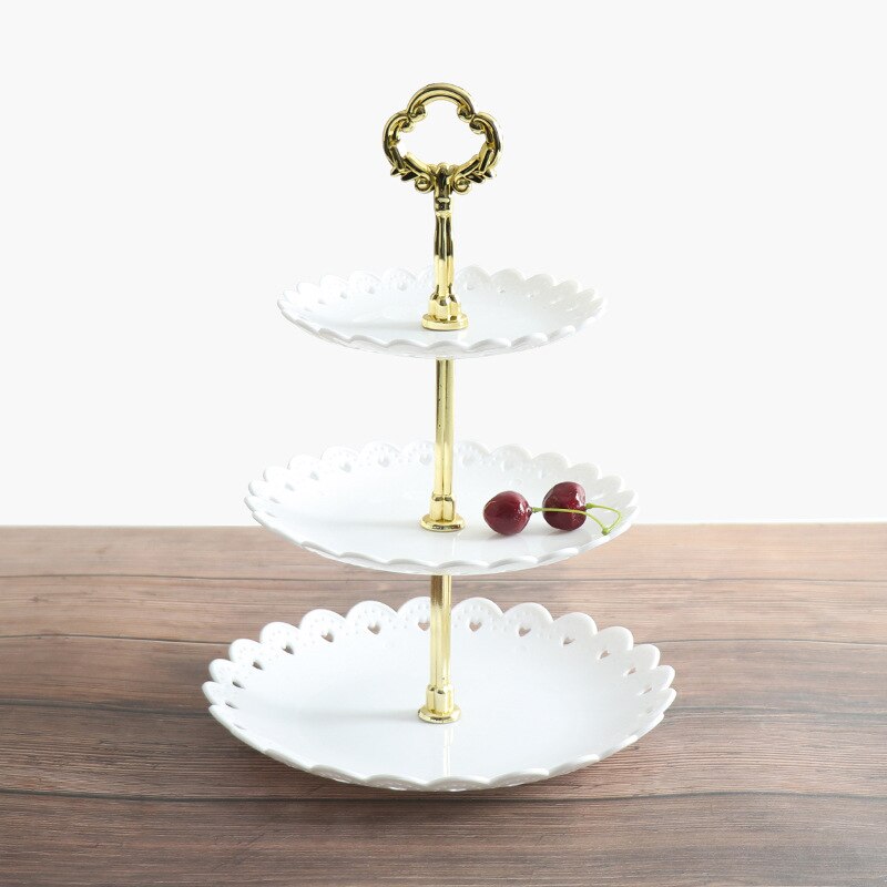 European-style three-tier cake wedding dessert candy table fruit plate self-service cake display home decoration table tray: white