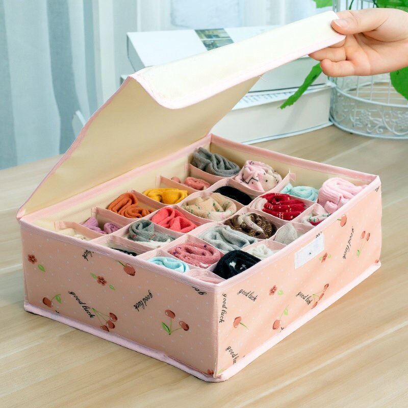 Caja de almacenamiento cubierta, organizador impreso de ropa interior, papelera de almacenamiento de tela Oxford para calcetines, armario para el hogar, bolsa de almacenamiento