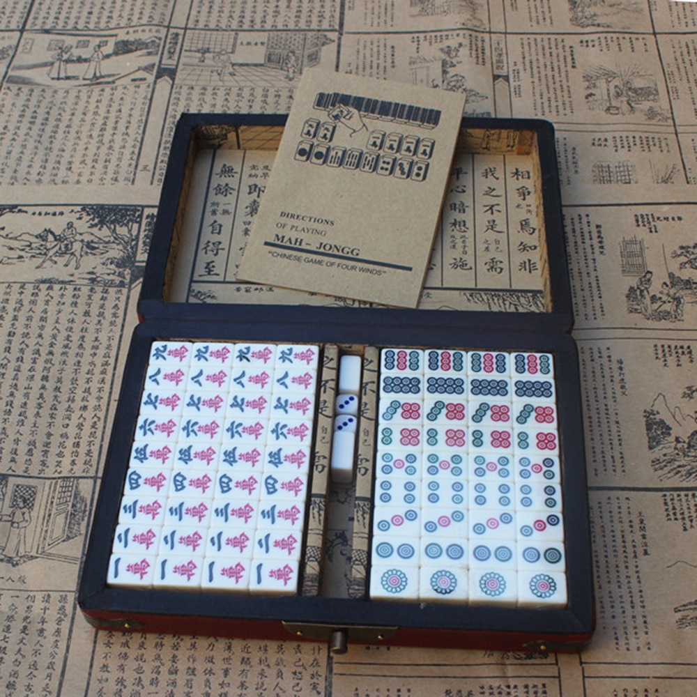 Mini Mah-Jong Set Portable Travel Mahjong Set with Box Fiber board Packaging Outdoor Camping Chinese Numbered Mahjong Set