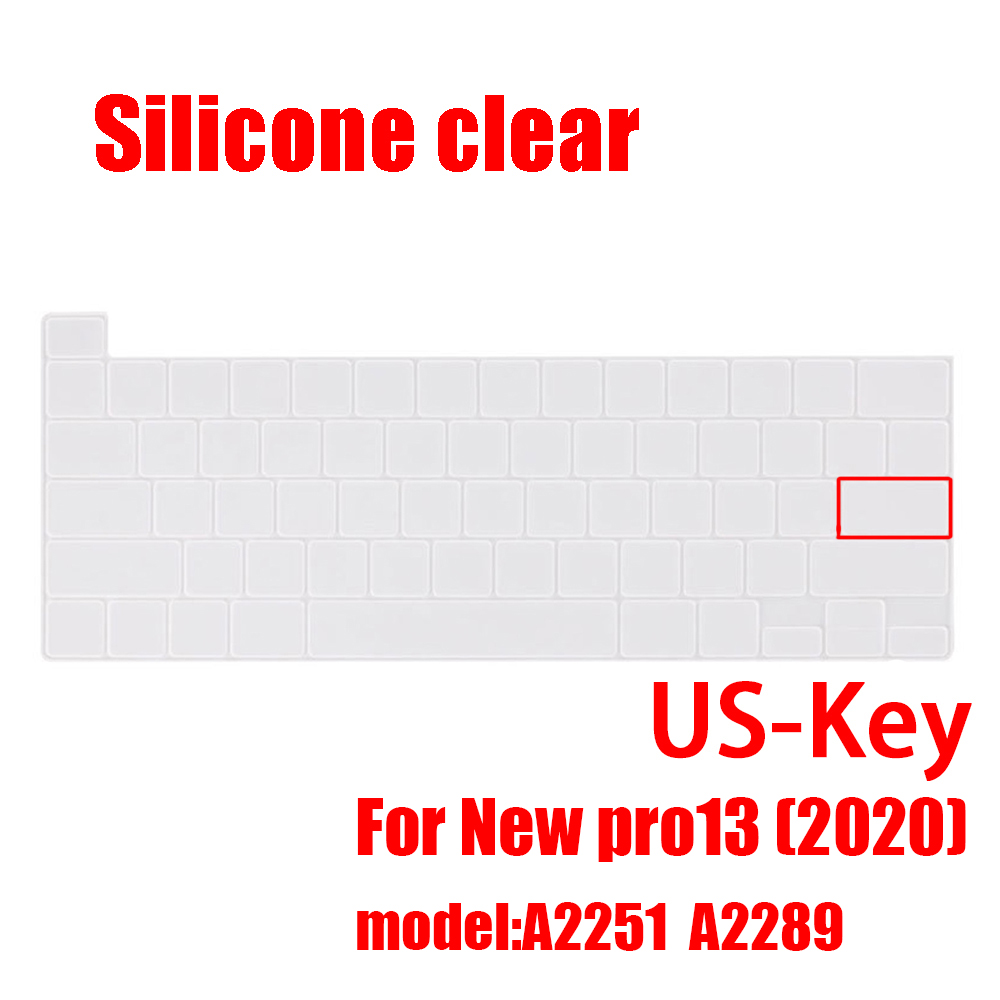 Dla macbook pro13 2020 pokrywa klawiatury Laptop folia ochronna 13 cali A2289 A2251 pokrywa klawiatury silikonowej rosyjski francuski hiszpański: US-Enter Transparent