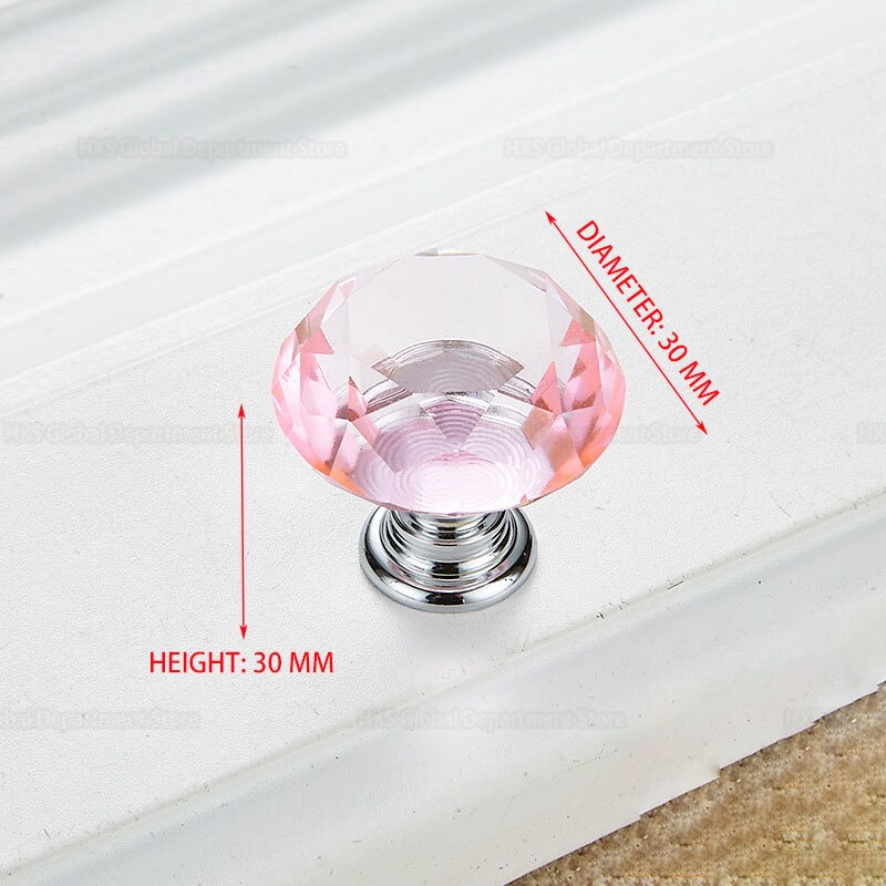 30mm Diamond Shape Crystal Handle Glass Knobs Cupboard Pull Drawer Knobs Kitchen Handle Cabinet Furniture Handle Hardware: Pink