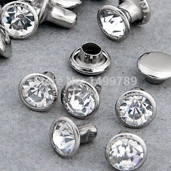 100 Sets 6 Mm Cz Kristallen Rhinestone Klinknagels Zilveren Nailhead Spots Studs Diy Gratis