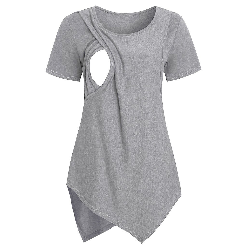 Onregelmatige Zoom Moederschap Shirt Vrouwen Korte Mouw Verpleging T-shirt Top Voor Borstvoeding Camiseta Lactancia Zwangere T-shirt
