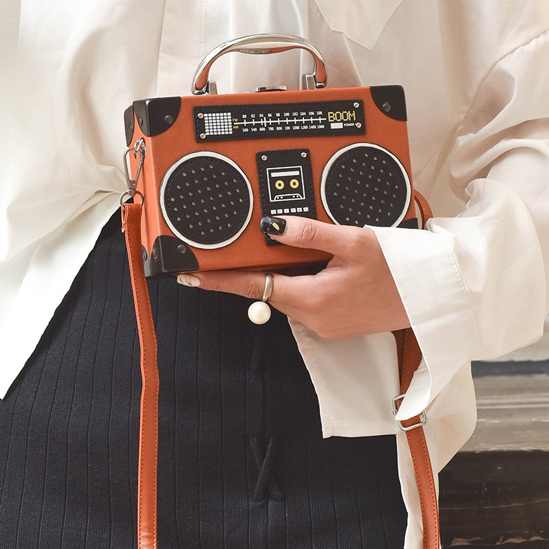 Zwarte Radio Stijl Pu Leer Mode Dames Clutch Bag Schoudertas Handtas Vrouwelijke Crossbody Mini Messenger Bag Purse