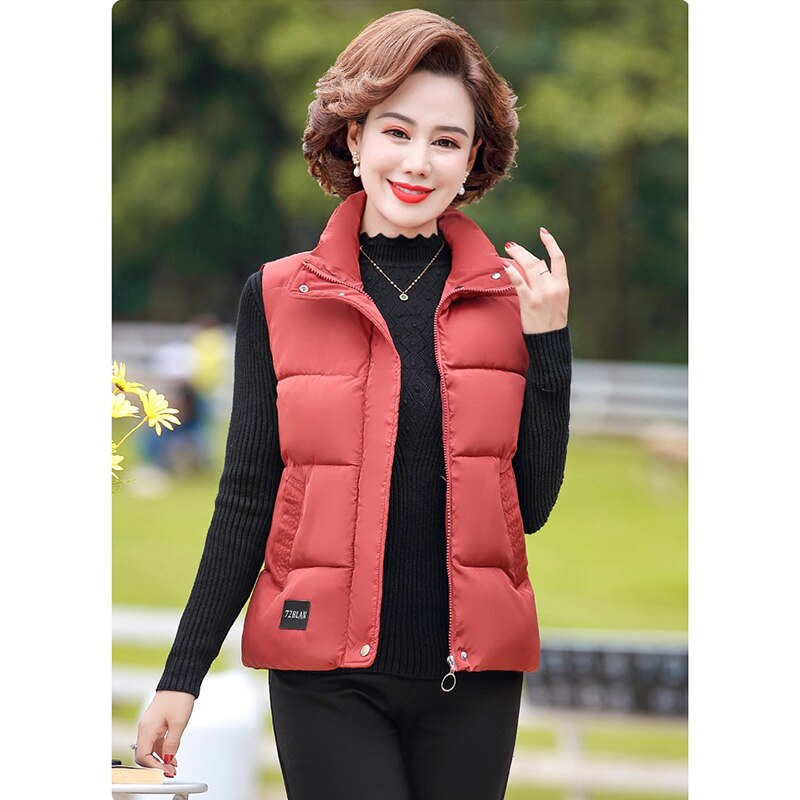 Middle-aged and Elderly Women's Vest Autumn Winter Down Cotton Waistcoat Sleeveless Keep Warm Jacket Outwear Plus Size 5XL W96
