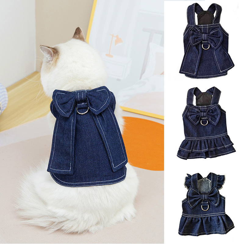 Ropa para mascotas, vestido para perro pequeño con lazo, Falda vaquera bonita, abrigo suave y cómodo, chaleco bonito a la para Chihuahua