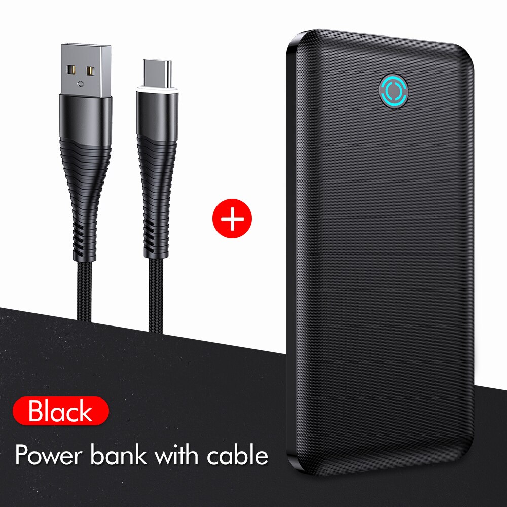 Led Powerbank Draagbare Oplader Quick Externe Batterij Power Bank Mobiele Telefoon Oplader Externe Batterij Mini 10000Mah: Black with cable