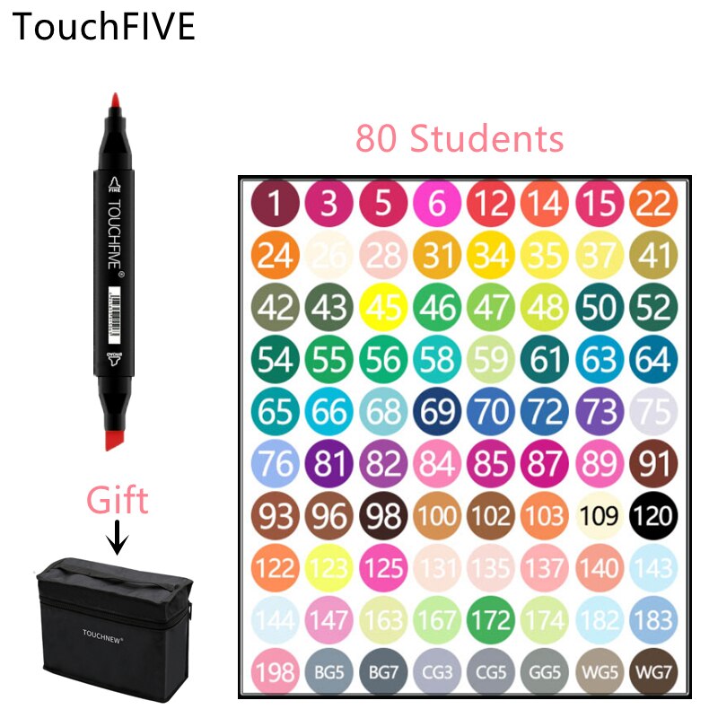 TouchFIVE-rotuladores de fieltro con Alcohol, bolígrafos de doble punta permanente para artista, suministros escolares de arte, marcadores para bocetos de Manga, 30/40/60/80: 80 Color Students