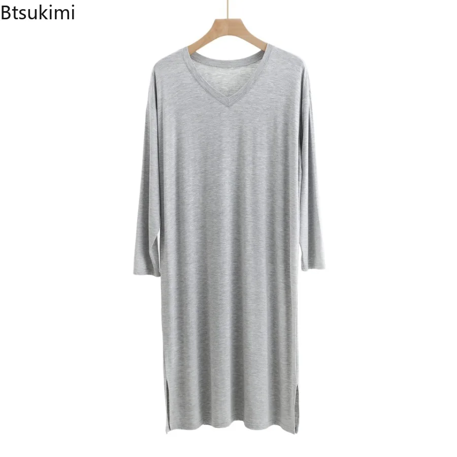 Men's Pajamas Robes Casual Mid-long Knee Length Modal Home Clothes Soft Smooth Stretch Bathrobes Male Sleepwear Dress