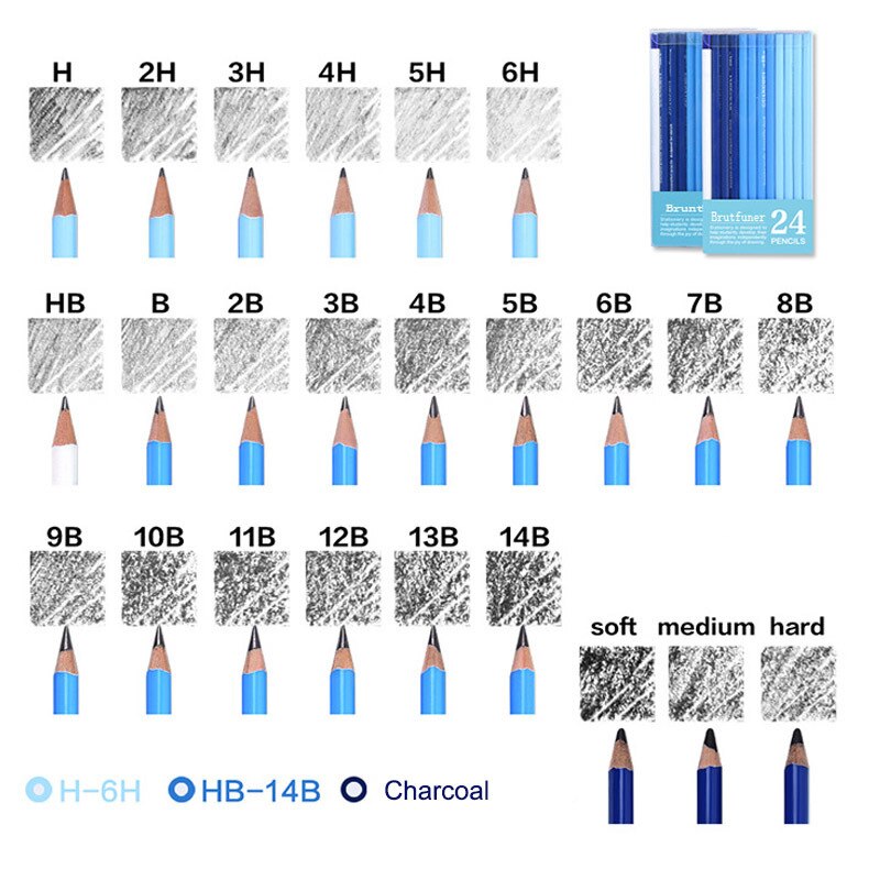 24 pcs Painting Sketching Drawing Hard Medium Soft Charcoal Pencils Set Non-toxic for Drawing Stationery Supplies