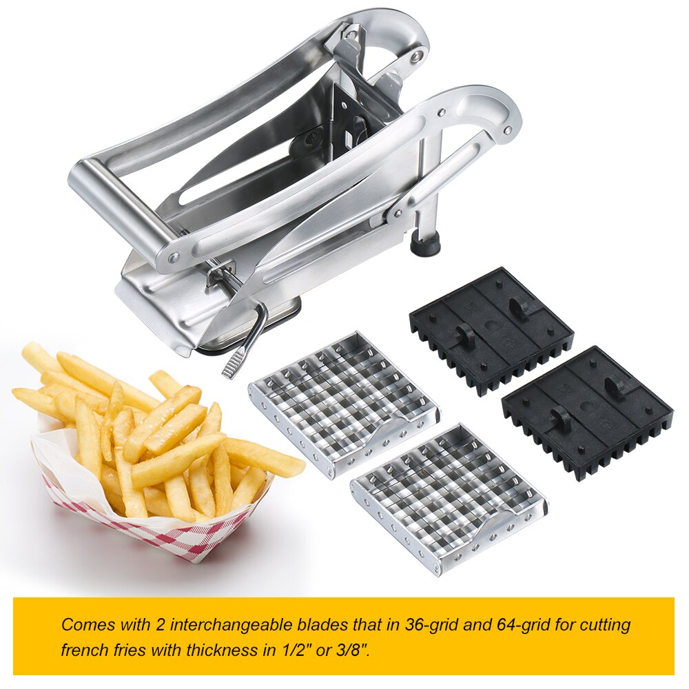 Kitchen Strip Cutter Stainless Steel French Fry Cutter Carrots Cucumbers Potato Strip-cutter Non-slip Suction Base with 2 Blades