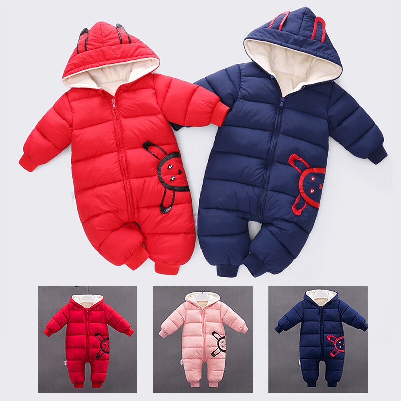 freundlicher Warme Overall Winter Plus Samt Mantel Neugeborenes Baby Tragen Schneeanzug Jungen Mädchen Warme Strampler Unten Baumwolle Kleidung Karosserie