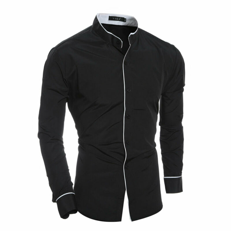 Lyxig formell skjorta för män manlig ädel knapp långärmad casual slim fit kontorsklänning skjortor i solid bomull