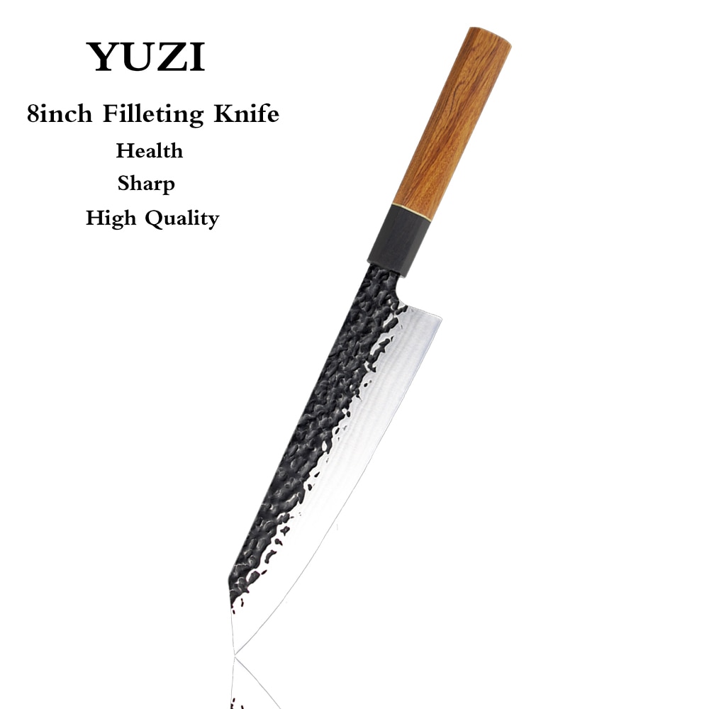 Kitchen Knives 6Pcs set Forged Chef Knife Set Stainless Steel Japanese Santoku Knife Kiritsuke Knife Fishing Utility Knife: 8 in filleting knife