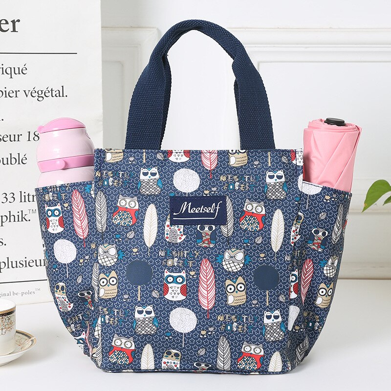 Waterdichte canvas bento box tas met hoge capaciteit draagbare lunchbox tas voedsel draagtas kleine tas: Shangqing uil