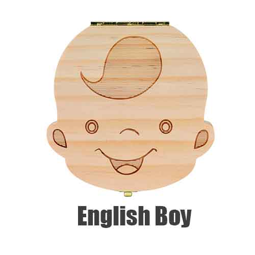 Tand Doos Portugue/Spaans/Engels/Nederlands/Frans/Russisch/Italiaans Hout Tand Doos Organizer Save melk Tanden Hout Opslag Tanden: enlish boy