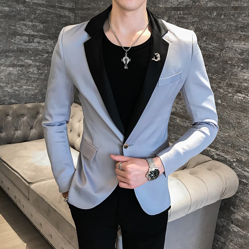 Djup v sexig outfit herr snygg kavaj 4 färger brittisk stil slim fit kostym jacka herr kappa terno masculino väst kostym homme: Grå / Xl