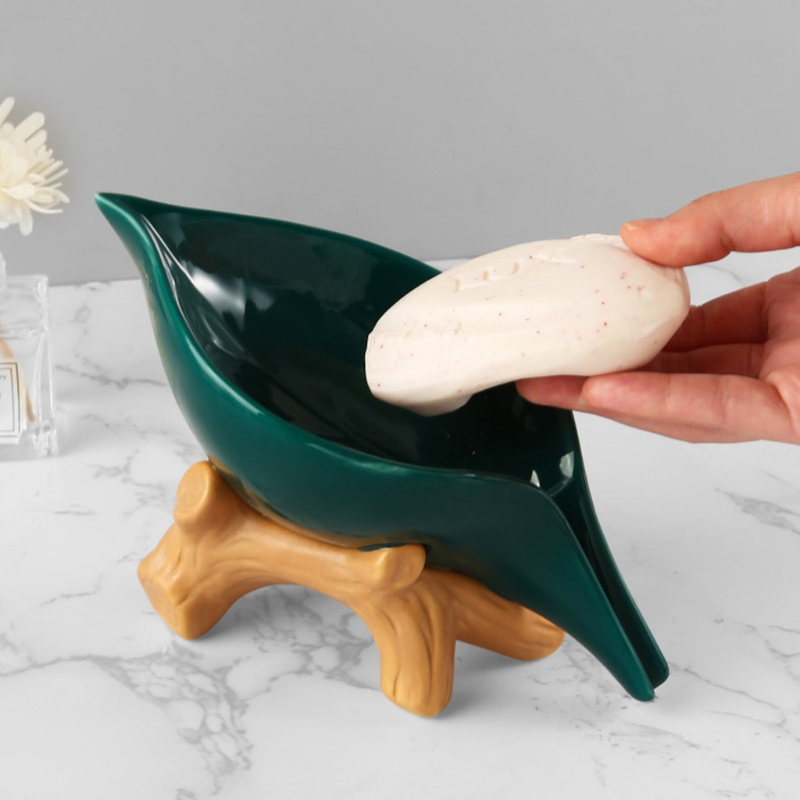 Jabonera creativa con hojas de cerámica para el hogar, soporte de drenaje nórdico para el baño, contenedor de jabón para la cola