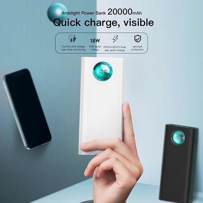 Baseus 20000Mah Power Bank 18W PD3.0 QC3.0 Snel Opladen Outdoor Draagbare Oplader Reizen Externe Batterij Powerbank Voor Telefoon