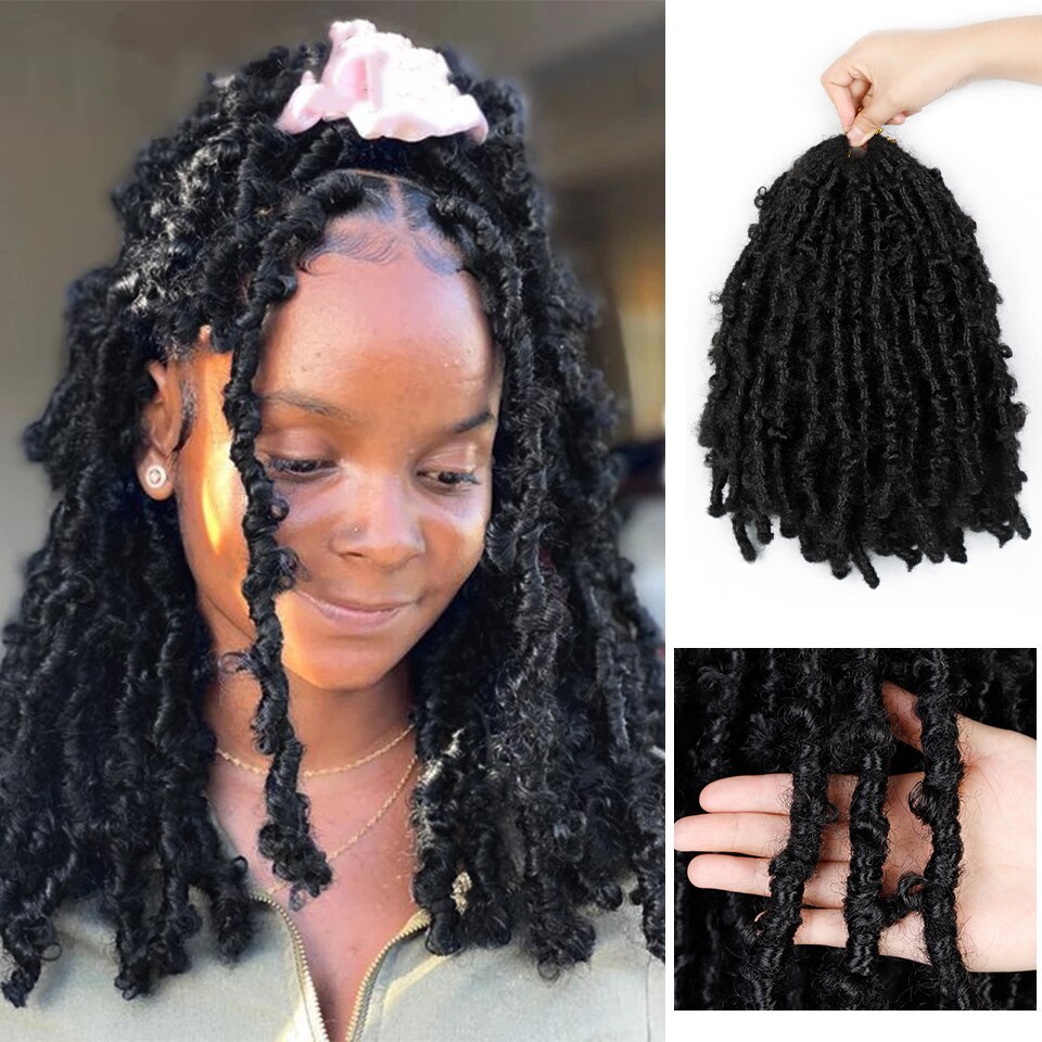 Distressed Butterfly Locs Crochet Hair Butterfly Bob Faux Locs 12inch Crochet Braids Hair Black Messy Soft Locs: 1Pcs/Lot