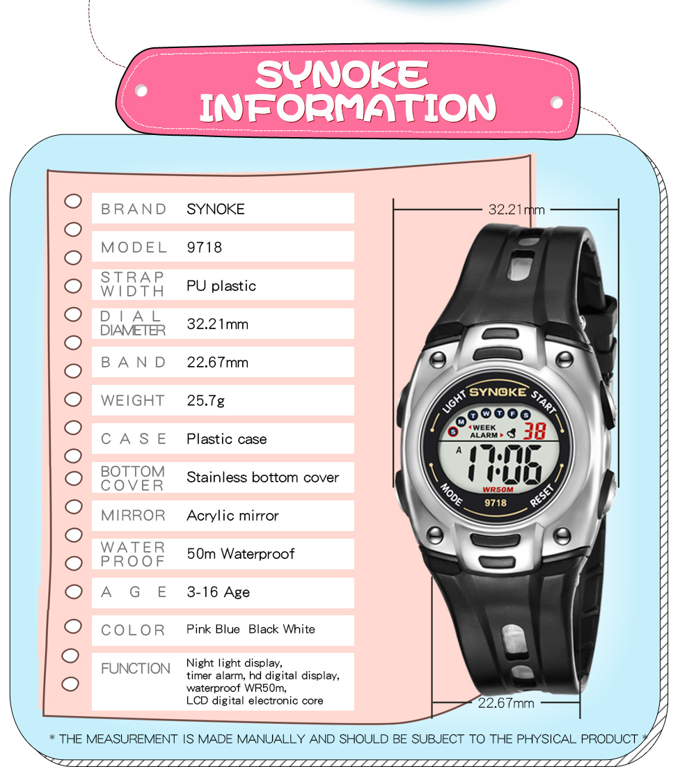 SYNOKE Kinderen Digitale Horloges Sport Waterdichte LED Display Wekker Meisjes Jongens Elektronische Horloges Kinderen Digitale Horloges