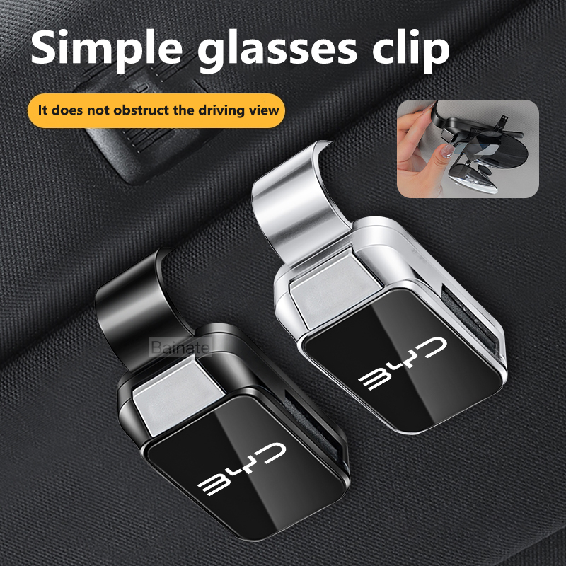 Samochodowy klips do przechowywania okularów, uchwyt na okulary przeciwsłoneczne na osłonę przeciwsłoneczną do BYD Atto 3 Dolphin Seal Tang Song Yuan Han LOGO, samochodowy uchwyt na okulary