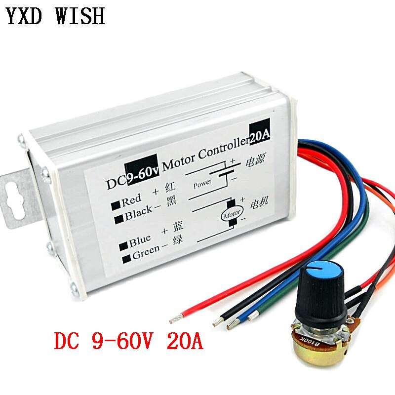 PWM 9V 12V 24V 48V 60V DC Motor Speed Controller Module 20A 0-1200W Adjustable Speed Regulator Controller Regulator Driver