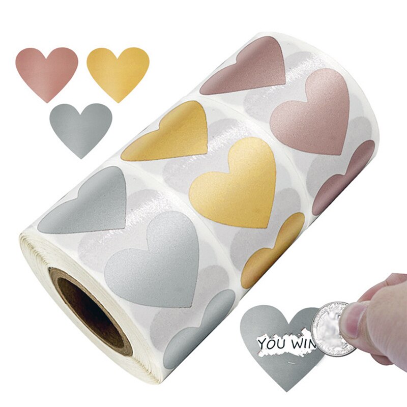 Roll Heart-shaped Scratch Sticker Silver Rose Gold Sticker Label Sealing Sticker