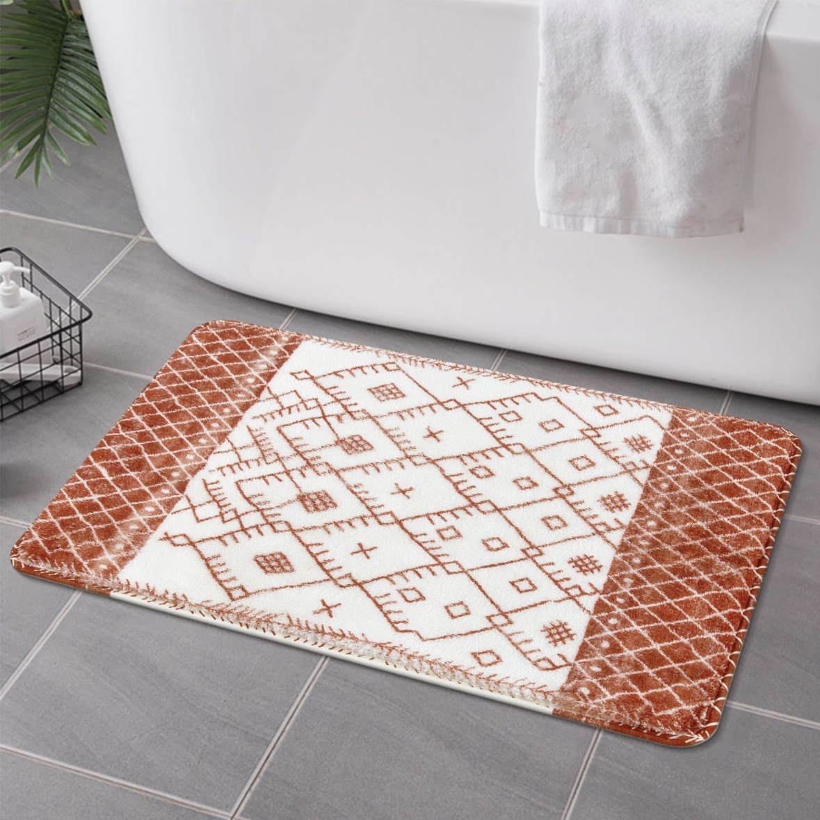 Badkleed Boho Lange Badmat Antislip Marokkaanse Geometrische Boerderij Badkleed Zacht Fluwelen Machine Wasbare Vloermatten