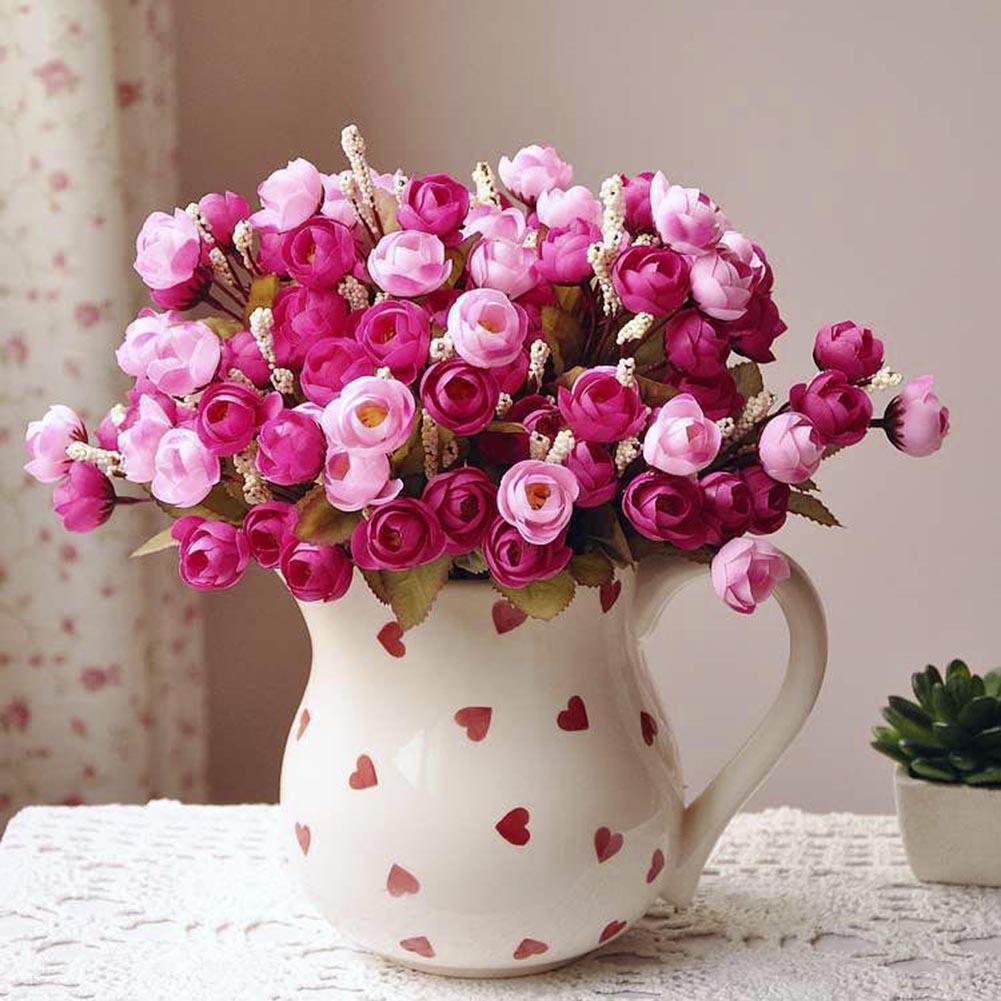 Flores de rosas de seda artificiales para el hogar 18 cabezas de flores Camelia decoración de ramo de peonía