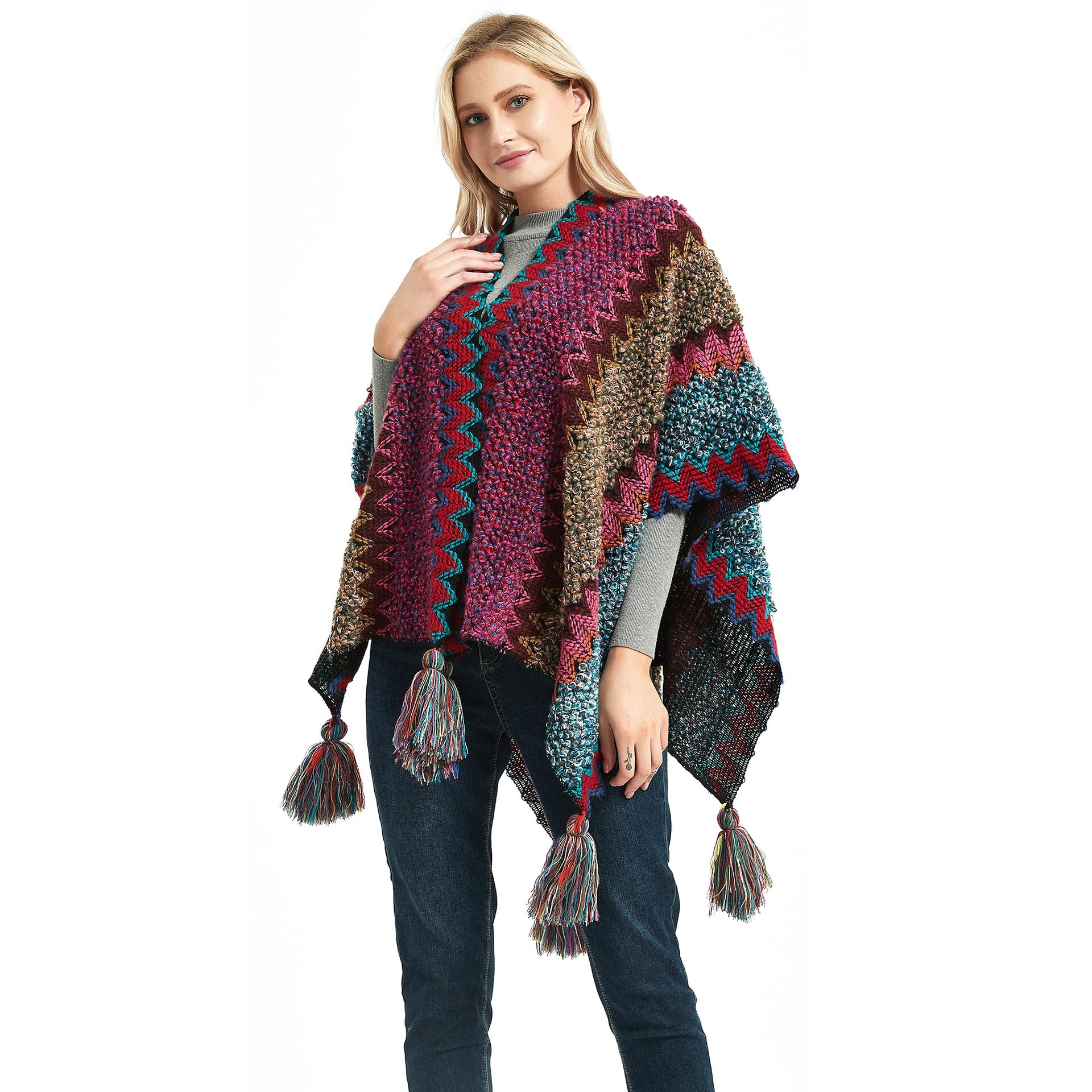 Bohemian Scarf Women Bohemian Scarf Necklace Winter Blankets Multifunction Knitted Cardigans Cape Shawl Poncho Coat