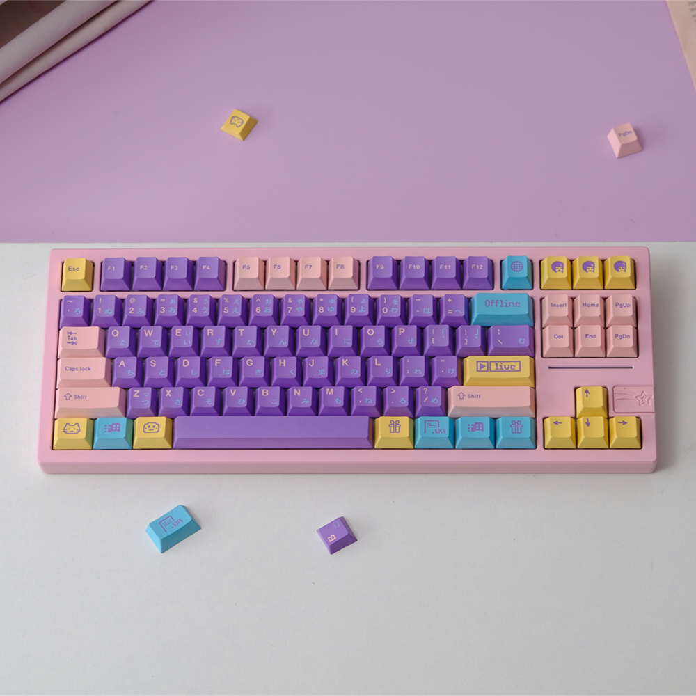 Purple Cherry Profile PBT Keycaps Candy Pixels Dye-Sub 150 Keys Split ANSI Big Set Key Caps For Mechanical Keyboard Wooting A75