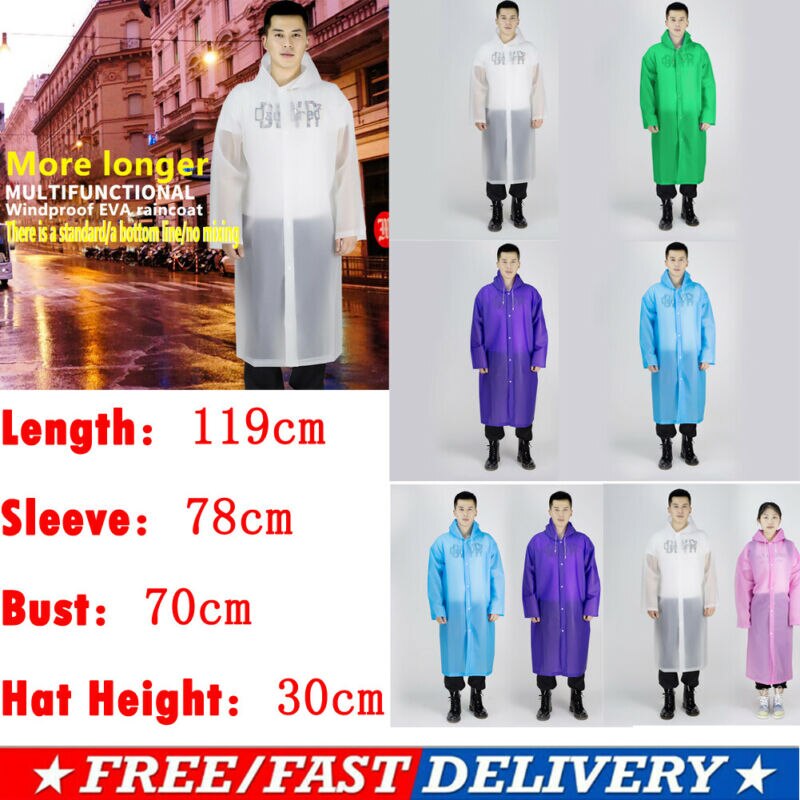 Men Women Waterproof Raincoats EVA Transparent Button Hooded Raincoat Portable Outdoor Travel Rain Coat Poncho Plastic Rainwear